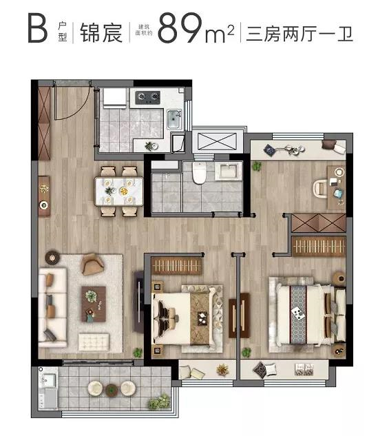 大华锦绣前程89㎡户型图